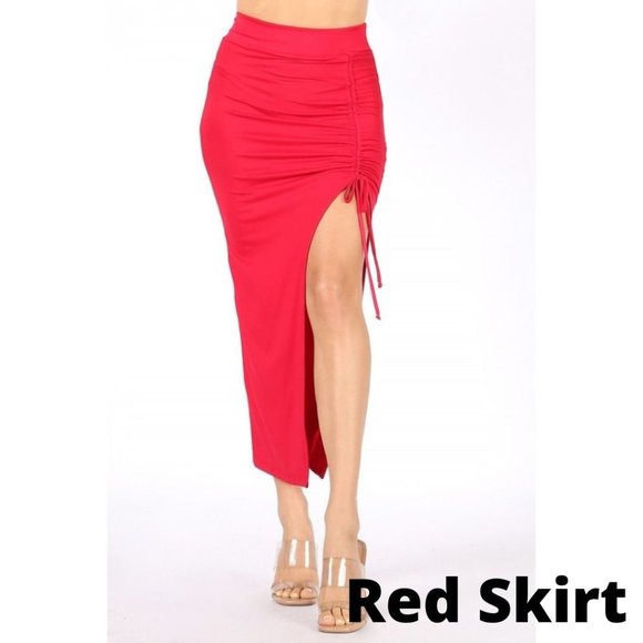 RED Asymmetrical madi Skirt Drawstring Ruched - Picture 1 of 14